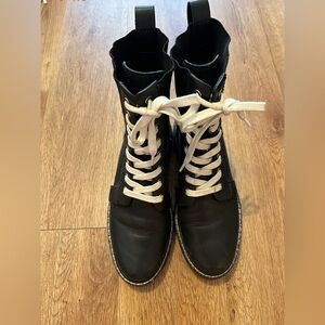 rag & bone Black Lace-Up Pull-On Boots with White Laces